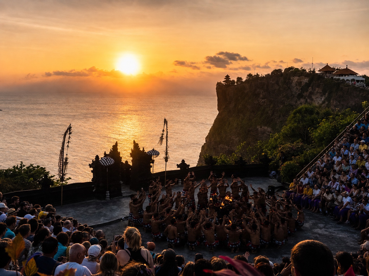 Kecak fire dance at sunset on the Uluwatu cliffs